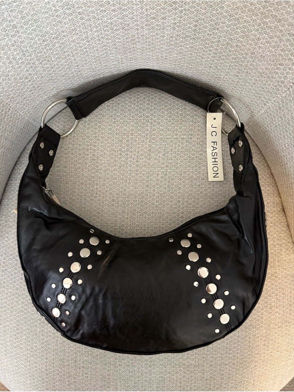 Edgy Black Studded Hobo Bag